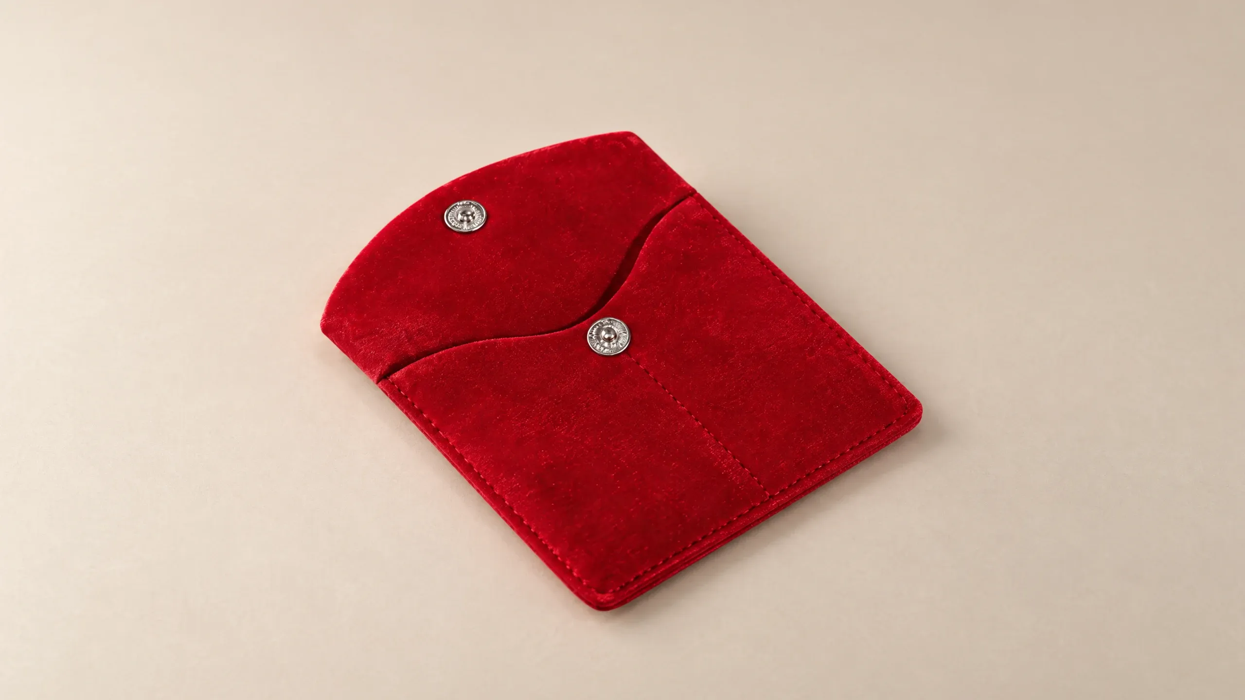 Jewellery pouch with compartments in Red, lying flat, closed