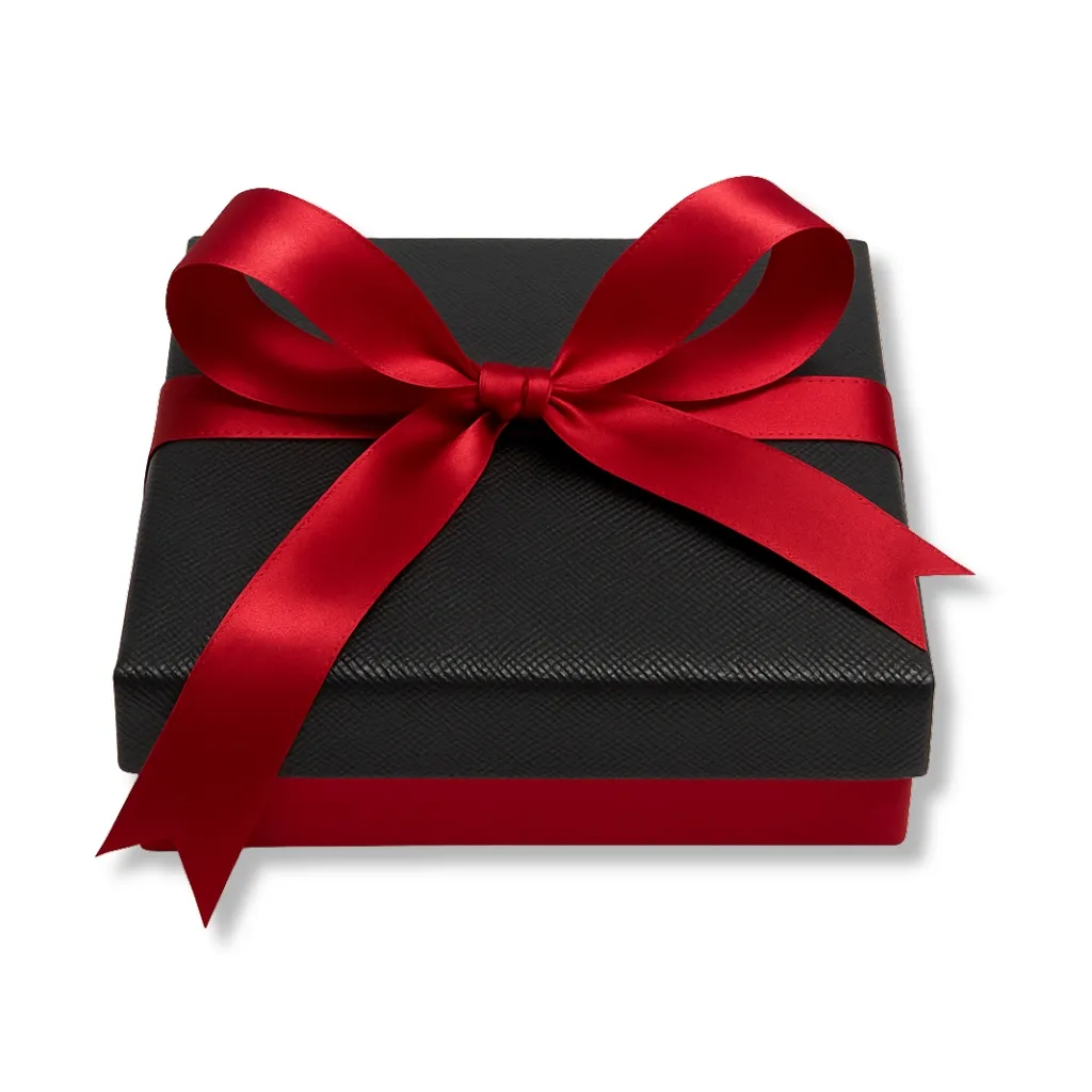 Schwarzes Geschenketui mit roter Schleife