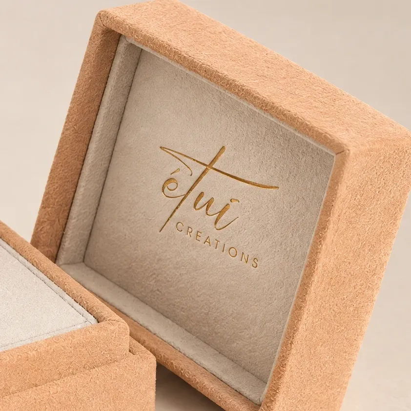 Gold-stamped logo inside the lid