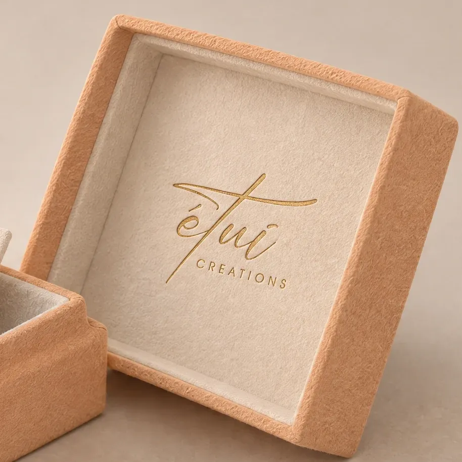 Gold-stamped logo inside the lid