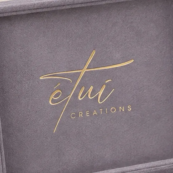 Gold-stamped logo inside the lid