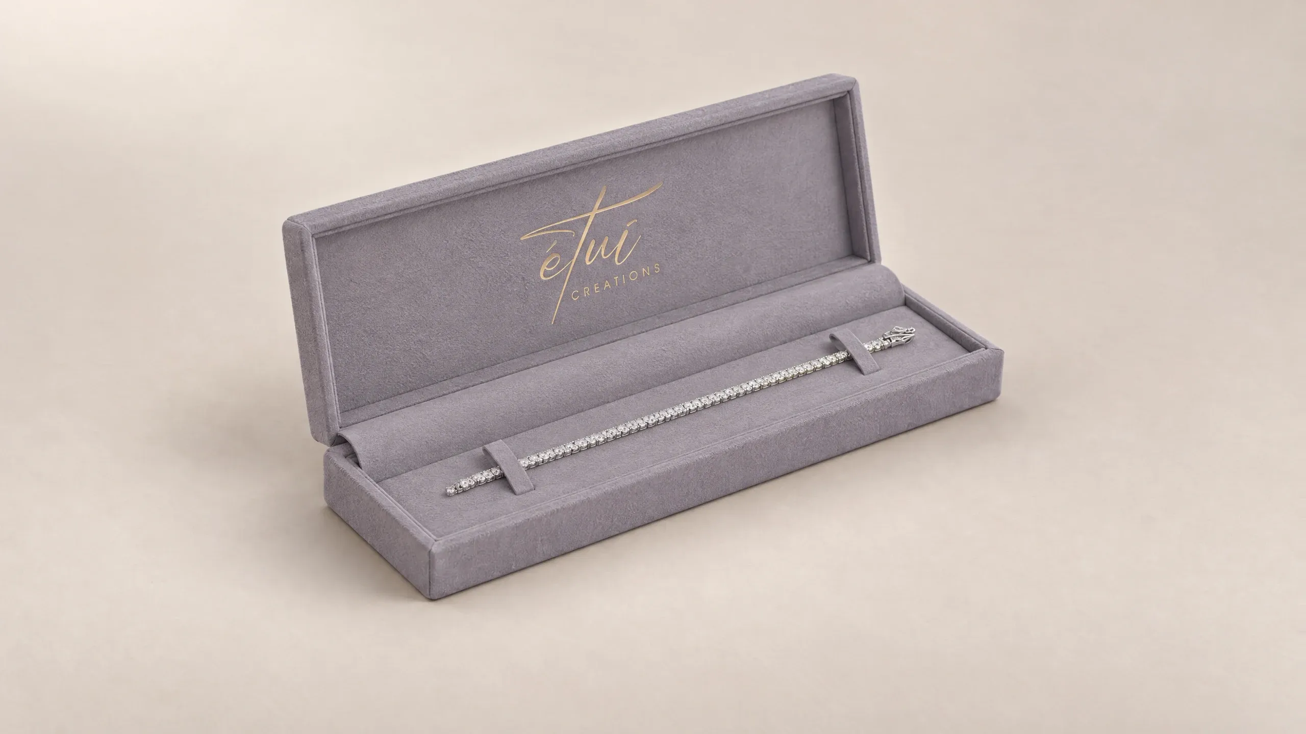 Open box in Anthracite: lid behind the base, bracelet in the insert