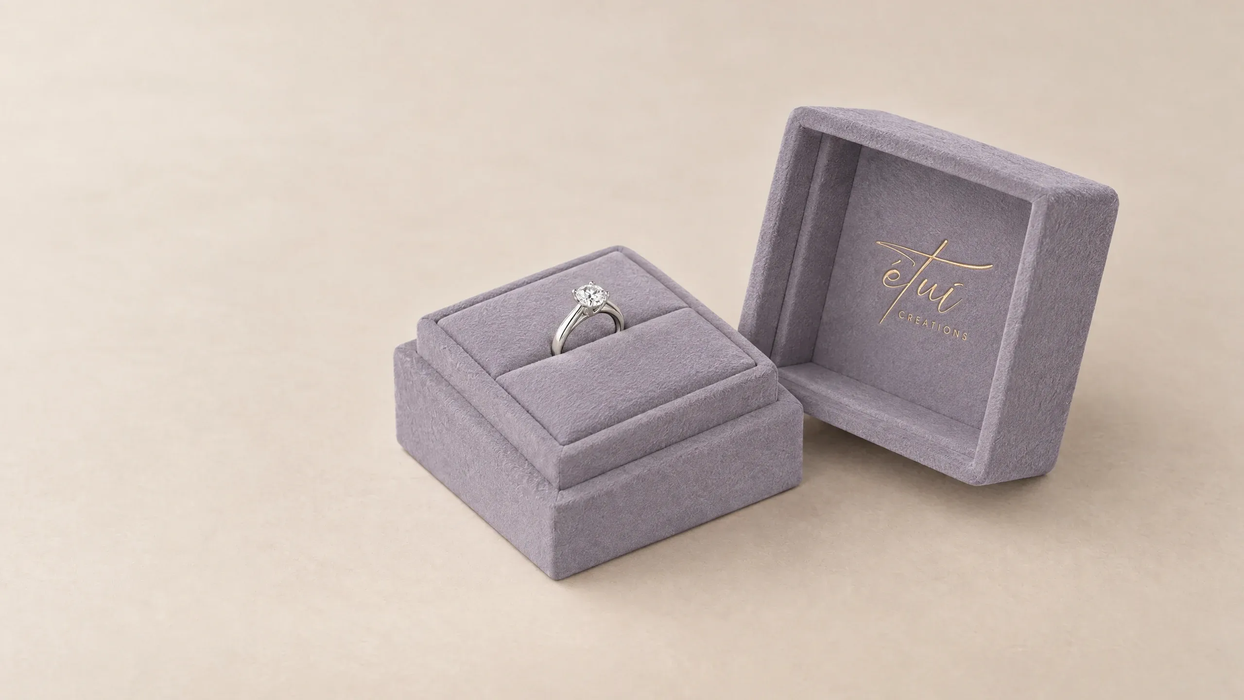 Open box in Anthracite: lid beside the base, ring in the insert